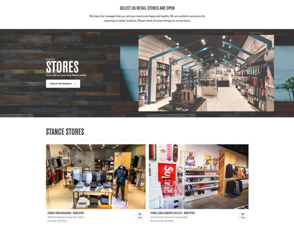 Stance apparel store locator ecommerce retail